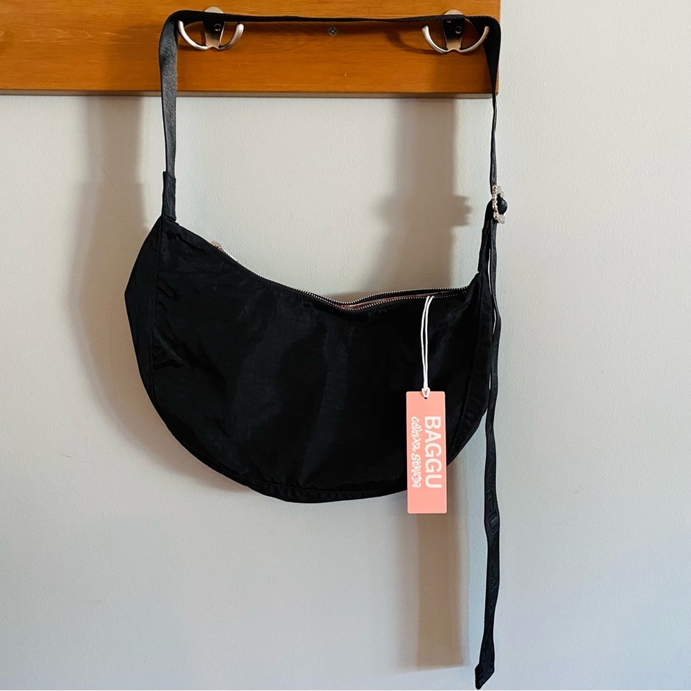 BAGGU Collina Strada Black Medium Nylon Crescent Bag